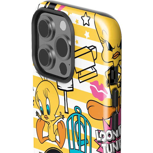 Looney Tunes Tweety and Sylvester Striped Patches iPhone 15 Pro Impact Case